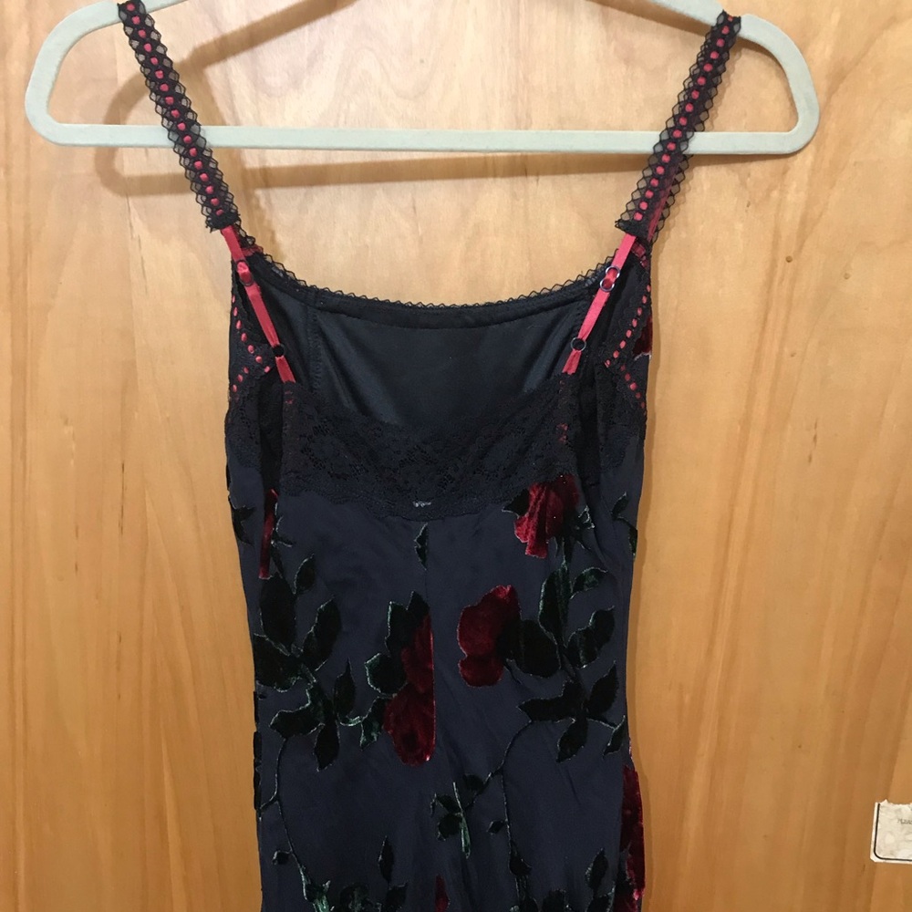 Vintage Betsey Johnson Silk Rose Burnout Velvet Black Midi Slip Dress Satin trm - Picture 8 of 10